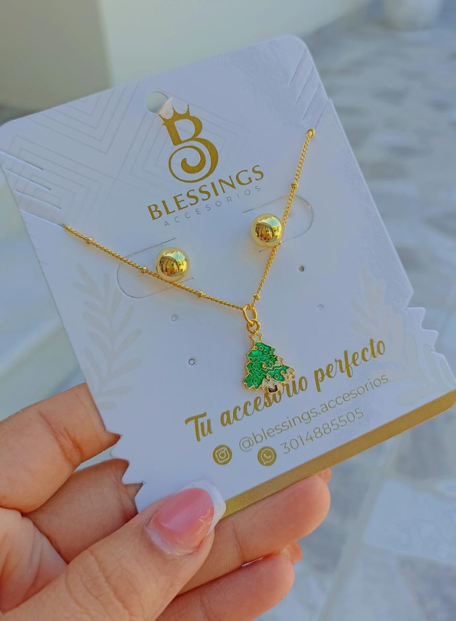 Set Navideño Dorado “Árbol de Navidad” – Collar y Aretes Festivos